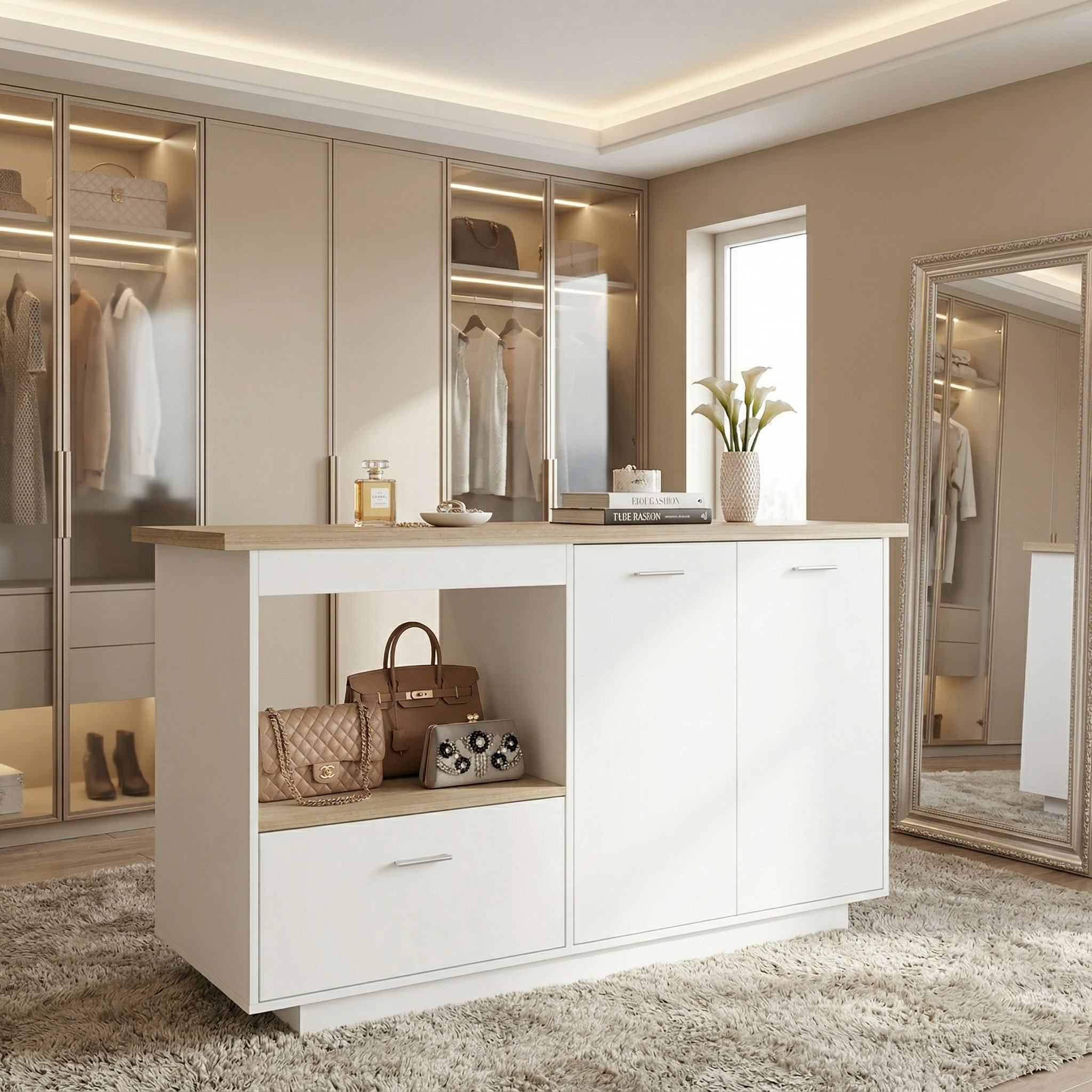 Latitude Run® Closet Island With Drawer And Adjustable Shelves